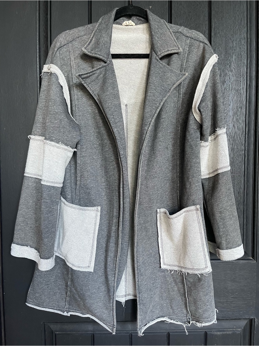 POL Raw Edge Patchwork Open Front Cardigan Jacket Small